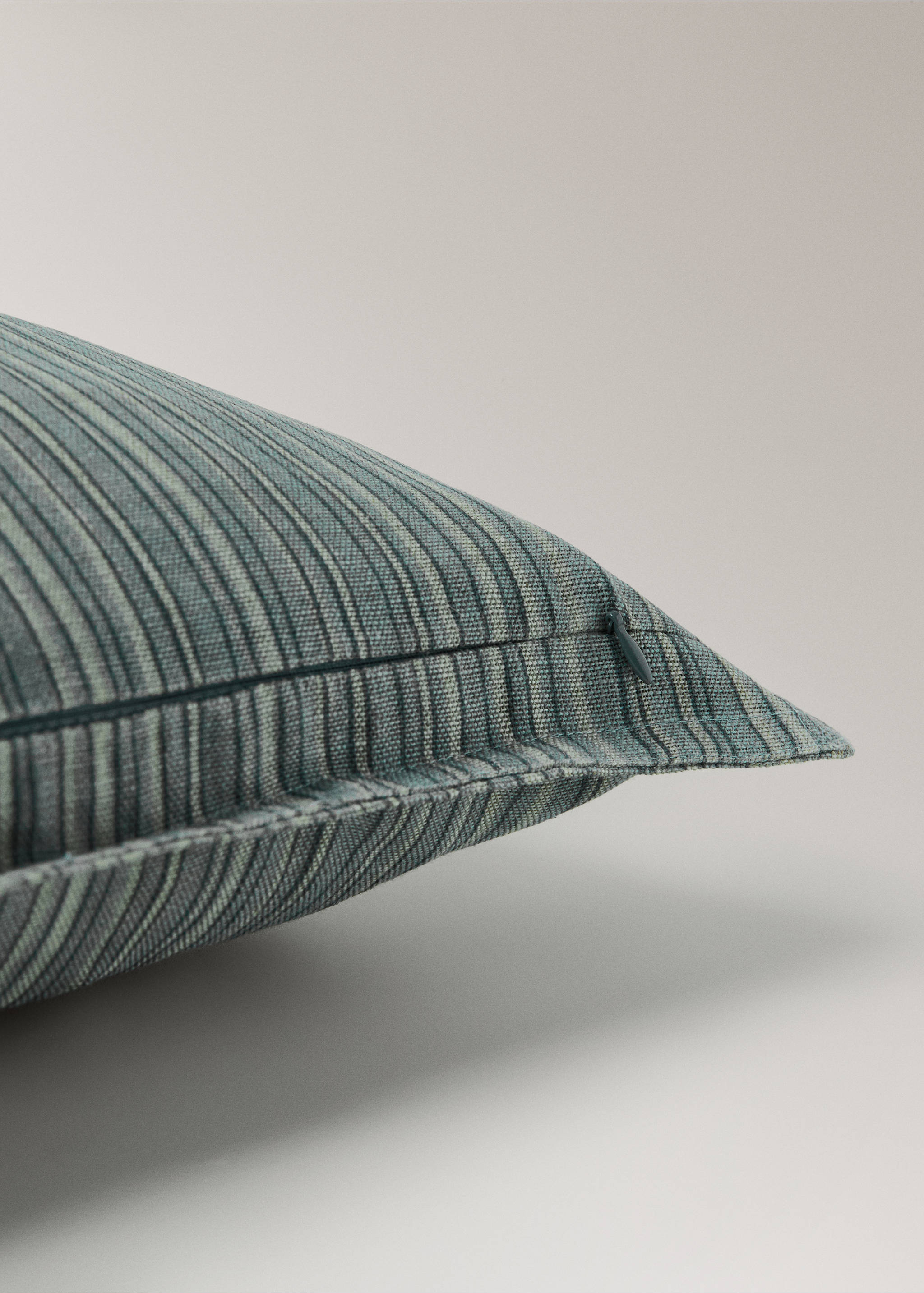 Linen cotton cushion cover with fine stripe 50x50 cm - Details of the article 2, Blue. Ref: 27003371-00.