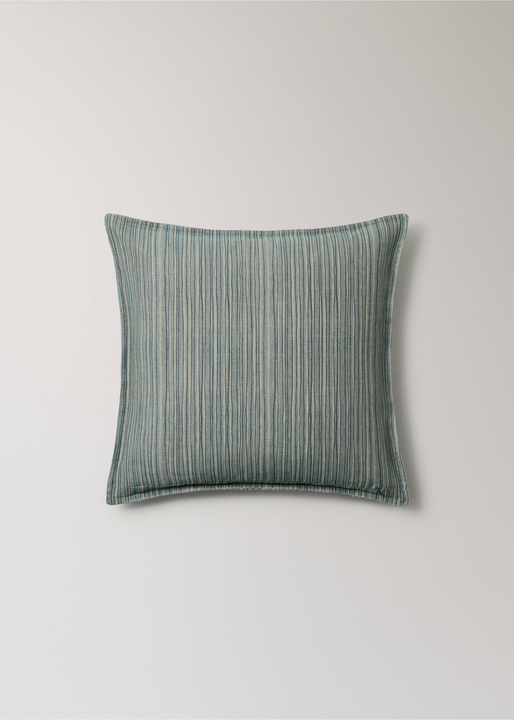 Linen cotton cushion cover with fine stripe 50x50 cm - Details of the article 4, Blue. Ref: 27003371-00.
