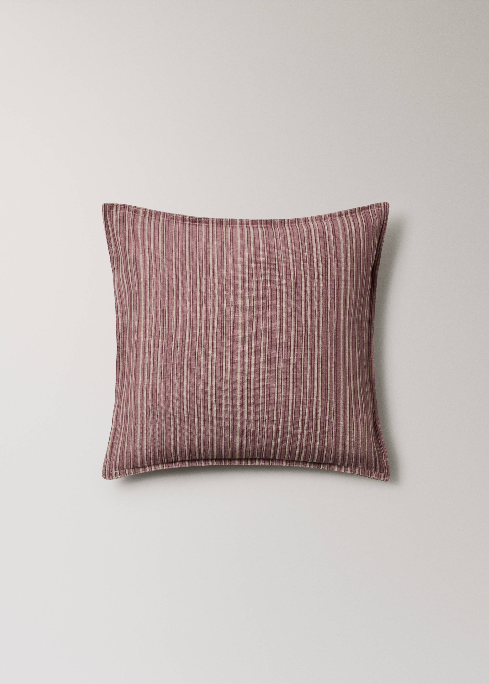Linen cotton cushion cover with fine stripe 50x50 cm - Article without model, Medium Pink. Ref: 27003371-00.
