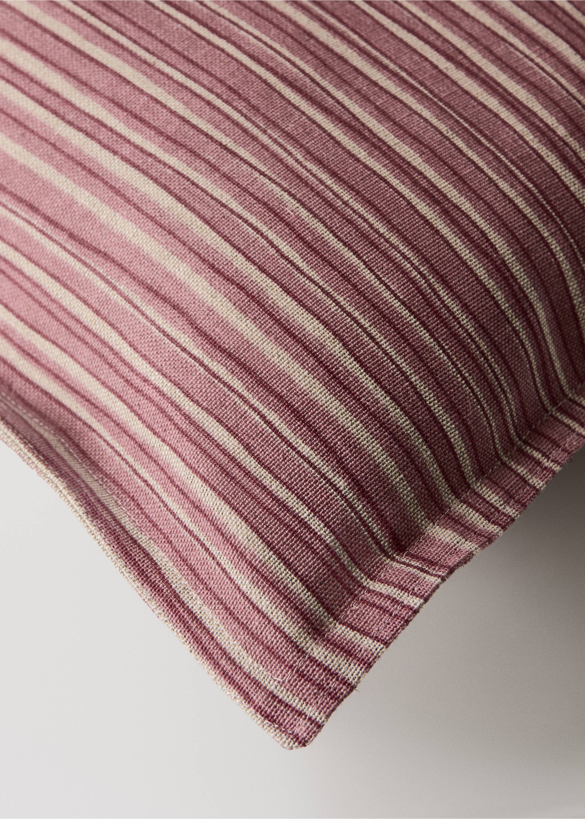 Linen cotton cushion cover with fine stripe 50x50 cm - Details of the article 1, Medium Pink. Ref: 27003371-00.