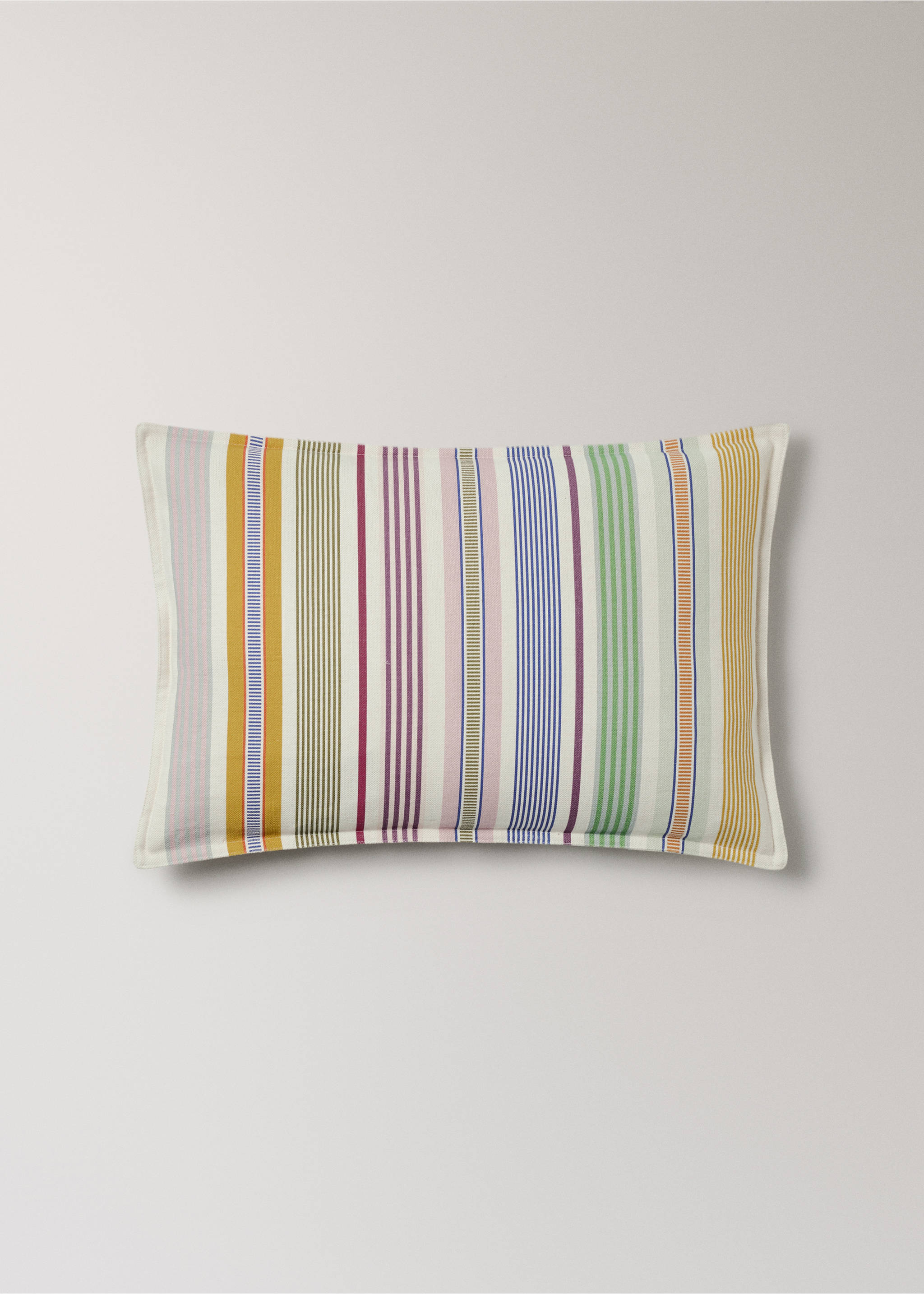 Többszínű csíkos lenvászon-pamut párnahuzat 40x60 cm - Termék modell nélkül, Kék. Ref: 27003377-00.