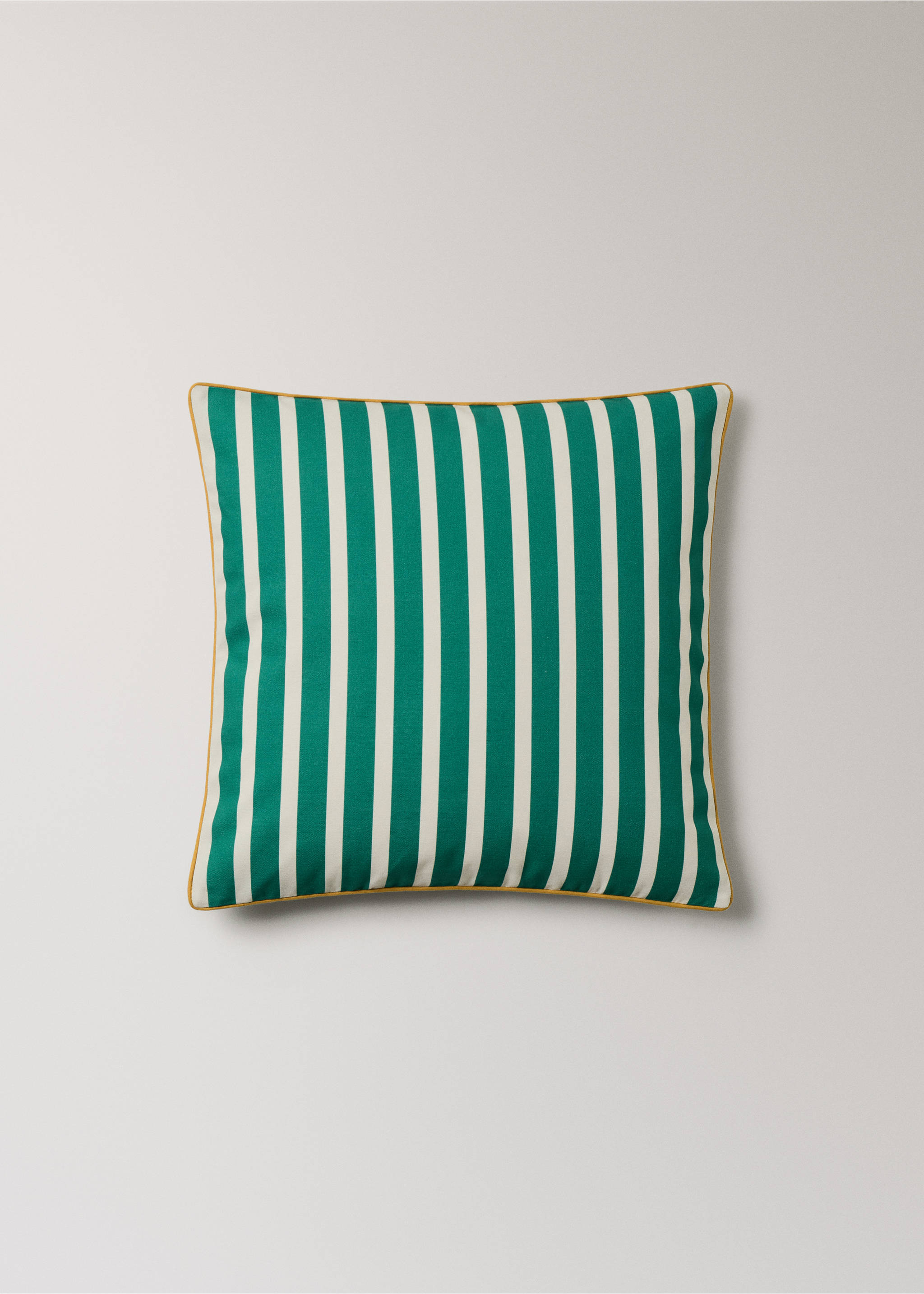 Striped cotton cushion cover with contrast piping 50x50 cm - Article without model, Green. Ref: 27003378-00.