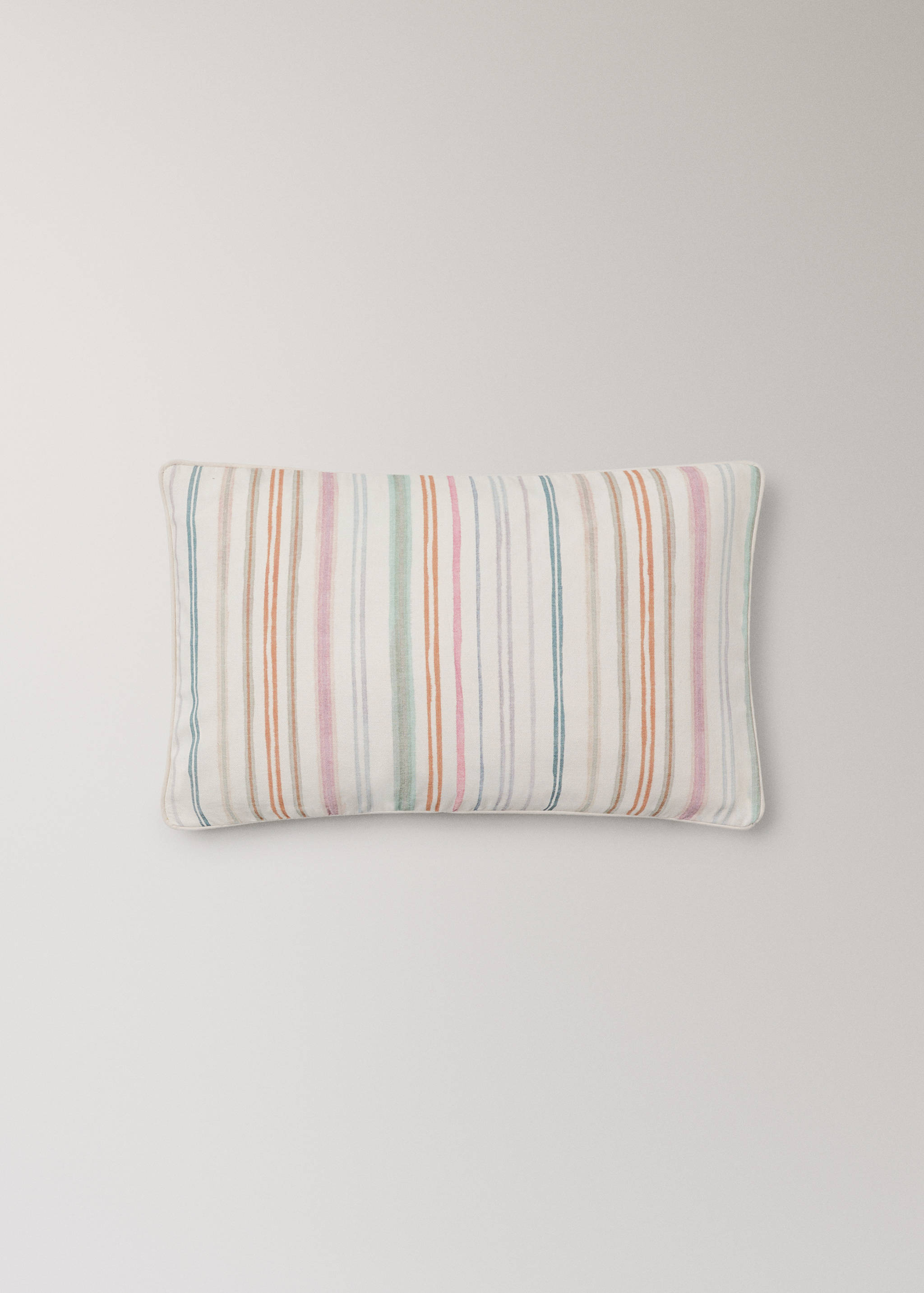 Children's cushion cover in multicoloured striped cotton percale 30x50 cm - Article without model