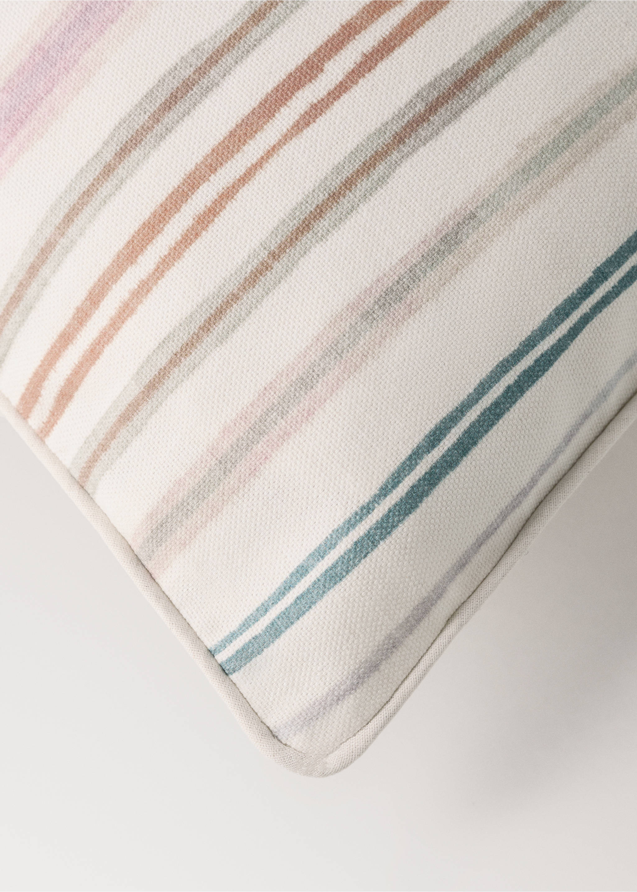 Children's cushion cover in multicoloured striped cotton percale 30x50 cm - Details of the article 1, Pastel Green. Ref: 27003384-00.