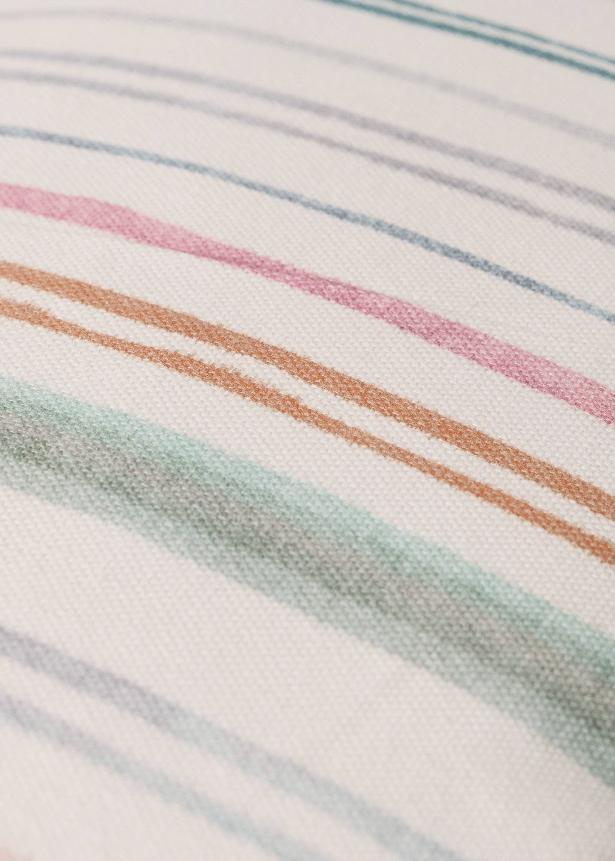 Children's cushion cover in multicoloured striped cotton percale 30x50 cm - Details of the article 3, Pastel Green. Ref: 27003384-00.