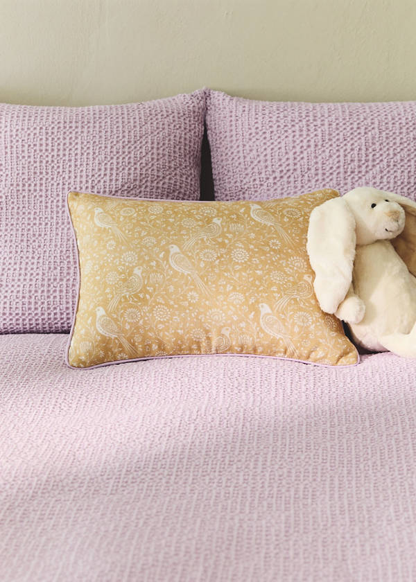 Children's floral cotton-linen cushion cover 30x40 — Mustard