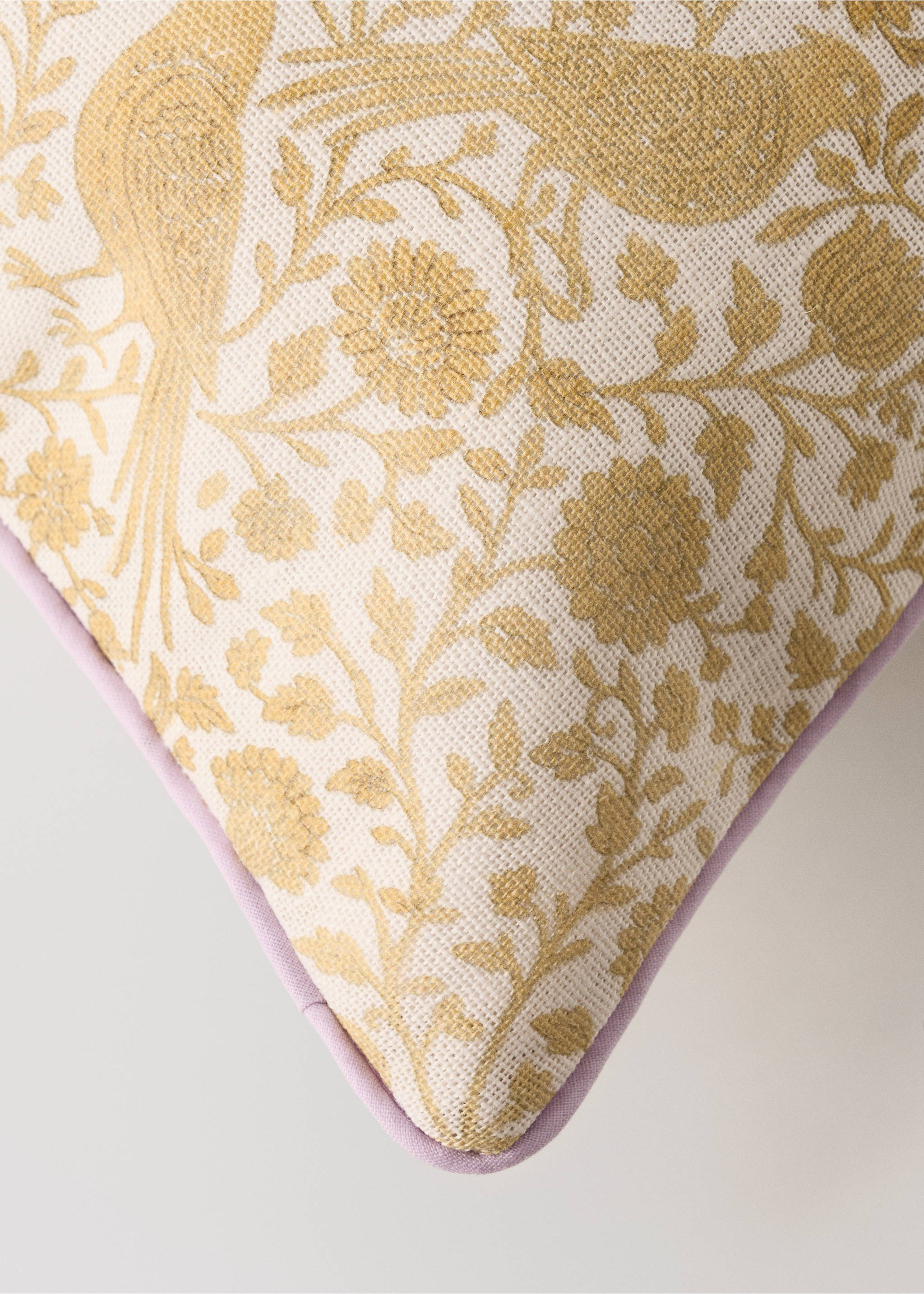 Floral cotton-linen children’s cushion cover 30 x 40 - Details of the article 1, Mustard. Ref: 27003387-00.