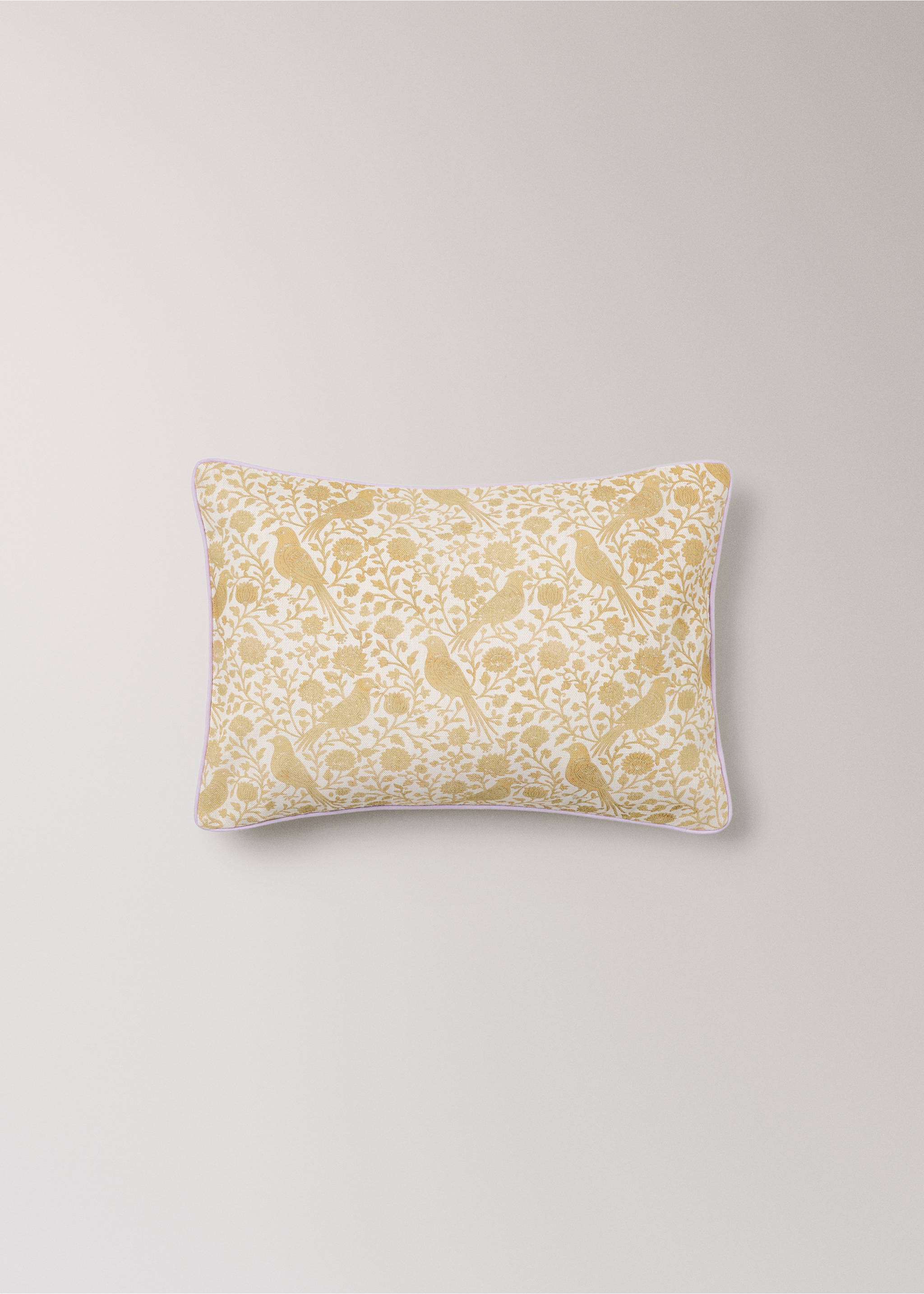 Floral cotton-linen children’s cushion cover 30 x 40 - Details of the article 4, Mustard. Ref: 27003387-00.