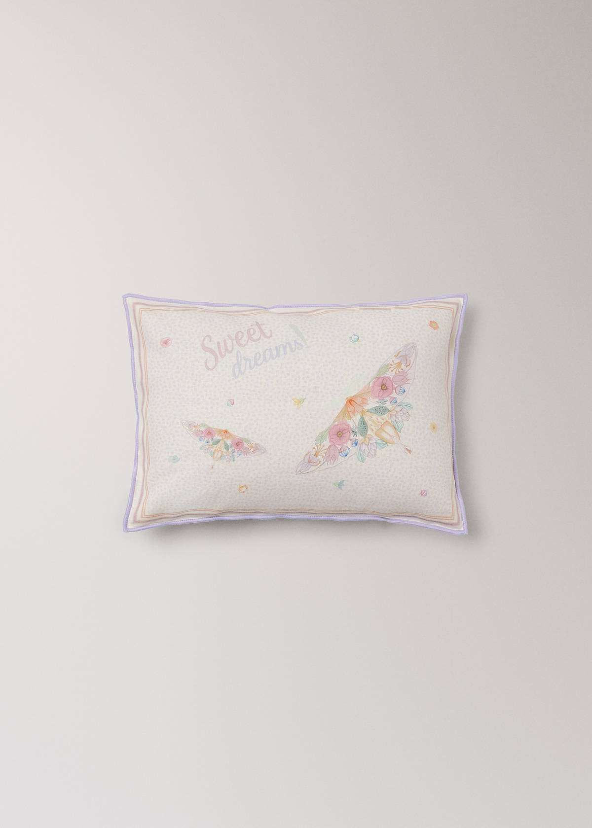 Children's cushion cover in cotton-linen with butterfly design — White