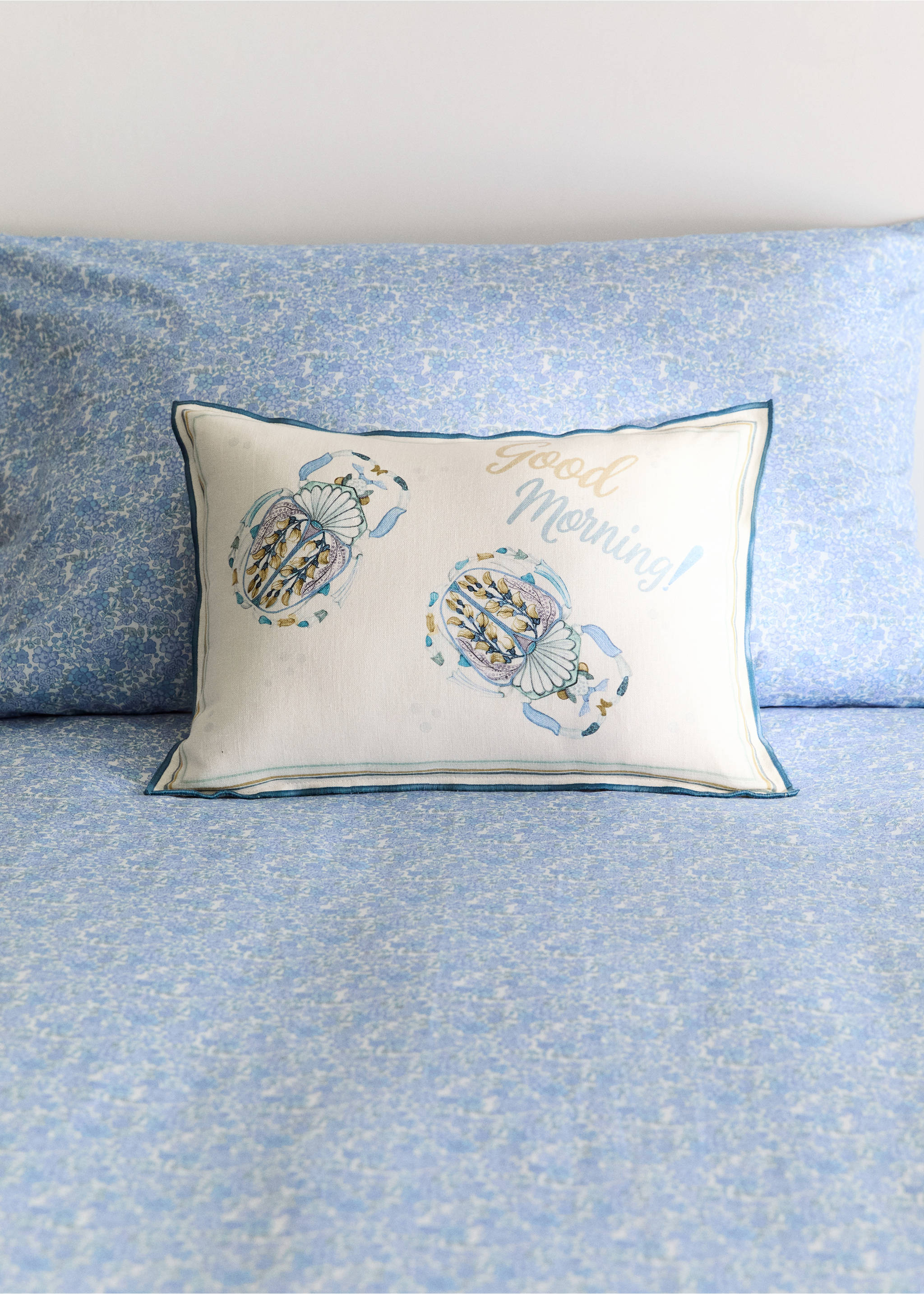 Children's cushion cover in printed cotton-linen 30x40 cm - General plane, Ecru. Ref: 27003390-00.