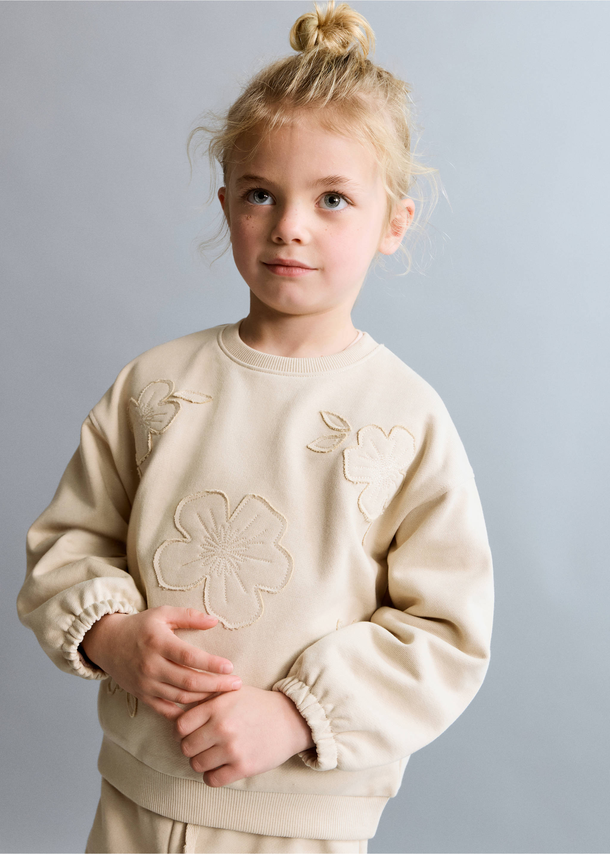 Sudadera algodón bordado - Plano medio, Beige. Ref: 27003716-00.