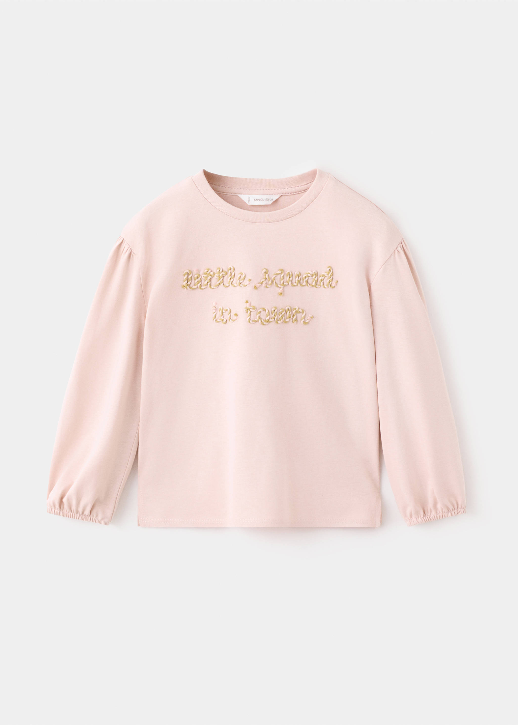 Cotton tee with embroidered text - Article without model, Pink. Ref: 27003721-00.