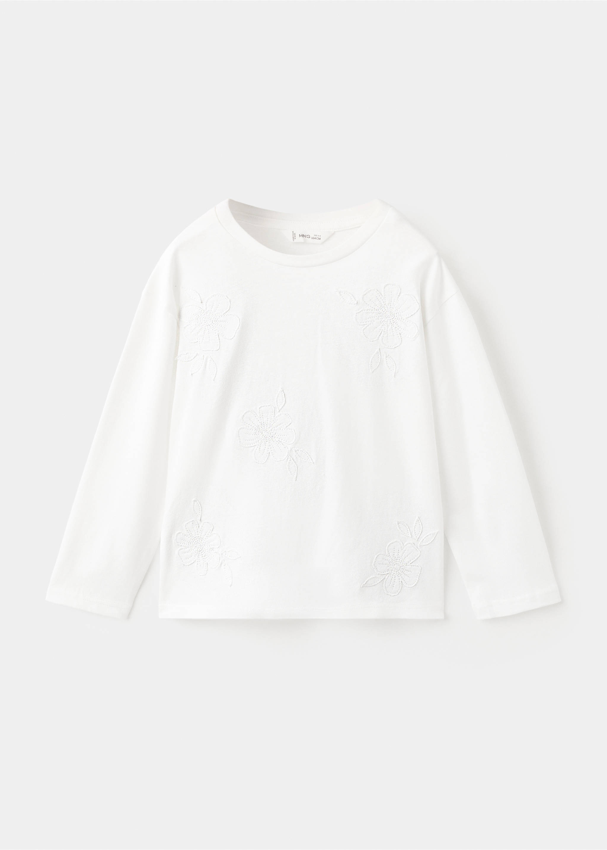 Floral-embroidered cotton t-shirt - Article without model, Off White. Ref: 27003722-00.