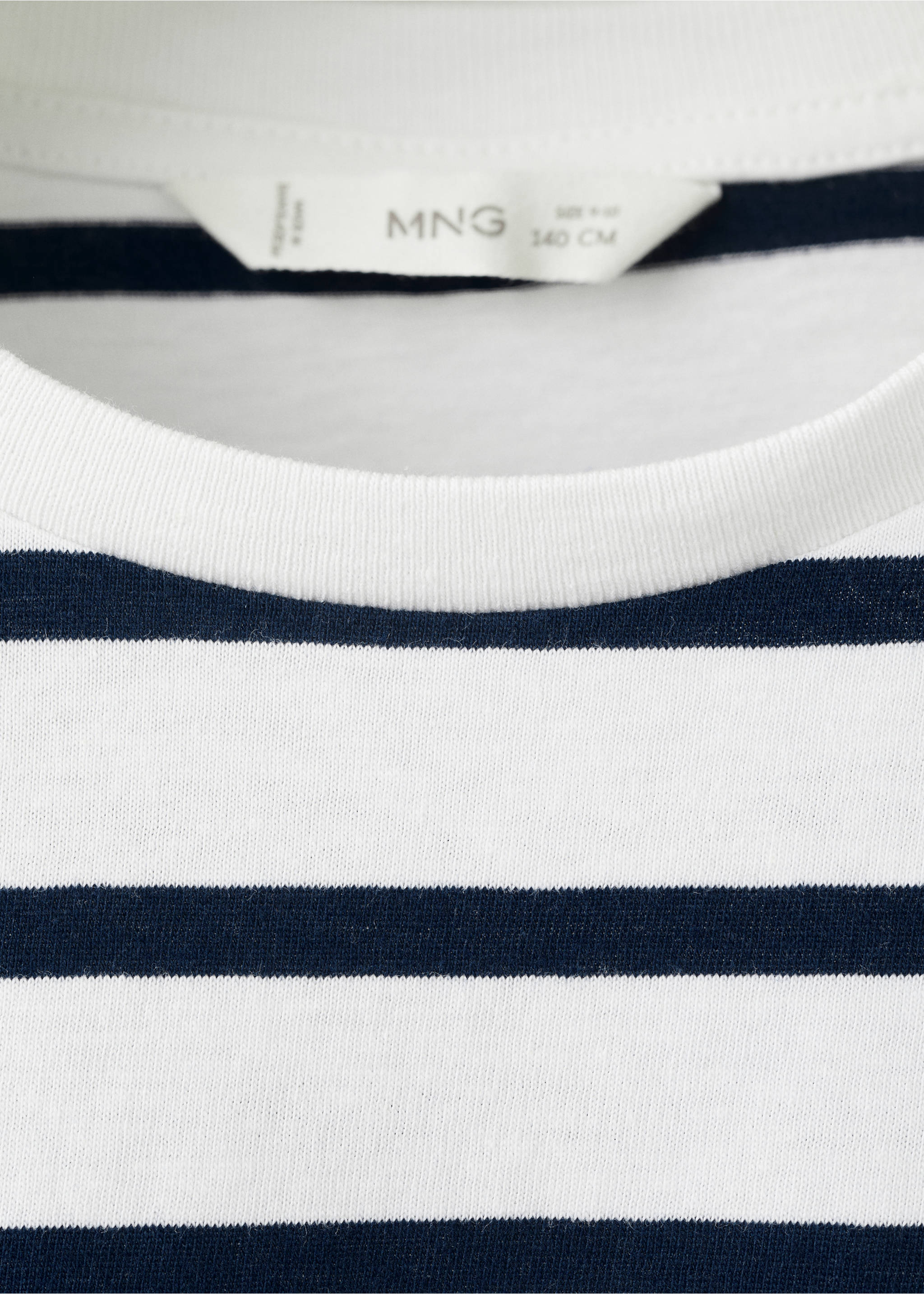 Striped T-shirt with tie detail - Details of the article 0, Navy. Ref: 27003725-00.