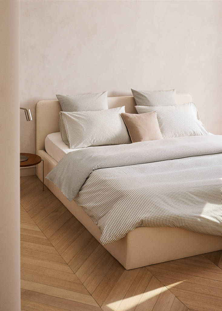 Percale cotton reversible mini-check duvet cover for 150/160 cm bed — Coffee