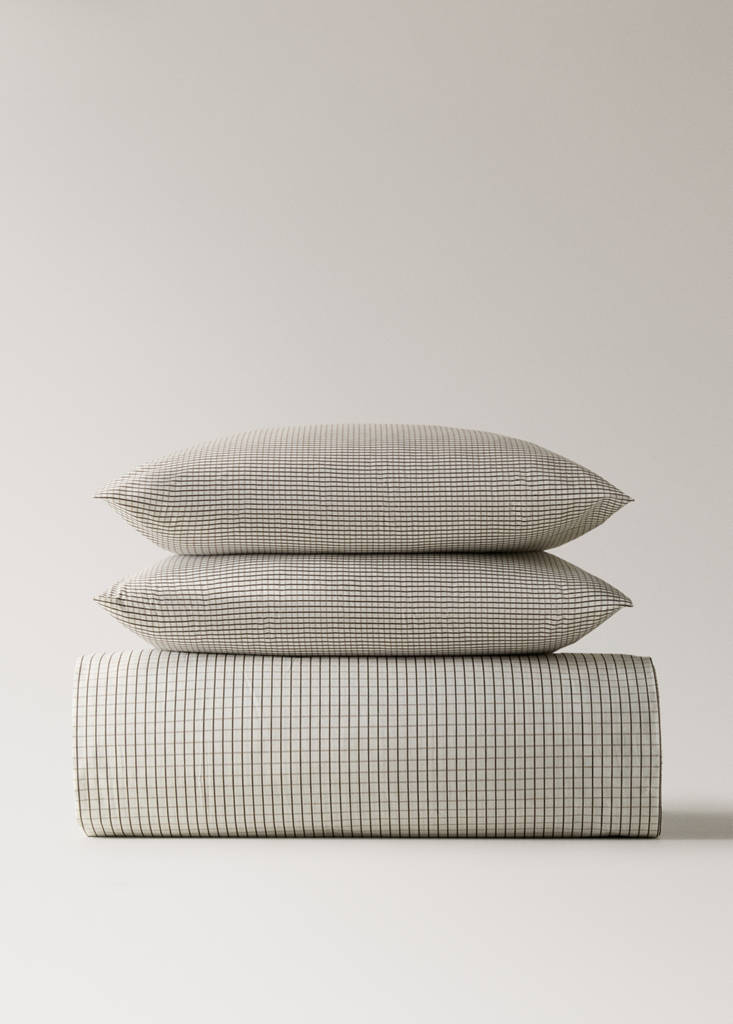 Percale cotton reversible mini-check duvet cover for 150/160 cm bed — Coffee