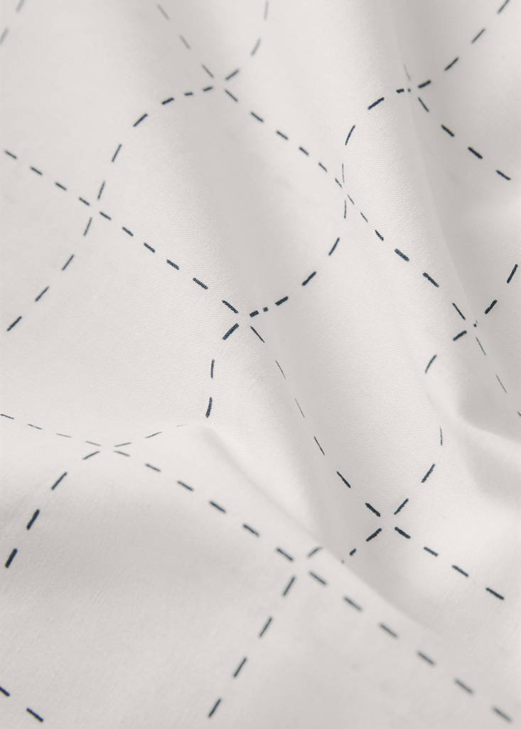 Percale cotton duvet cover with stitched check print for 150/160 cm bed — Off White