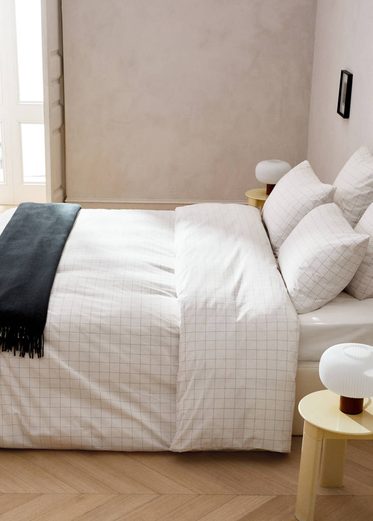 Percale cotton duvet cover with stitched check print for 180/200 cm bed — Off White