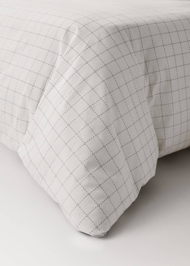 Percale cotton duvet cover with stitched check print for 180/200 cm bed — Off White