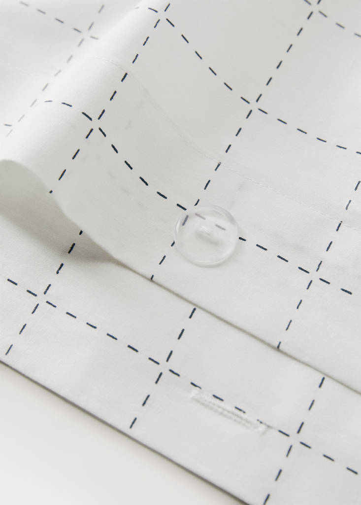 Percale cotton duvet cover with stitched check print for 180/200 cm bed — Off White