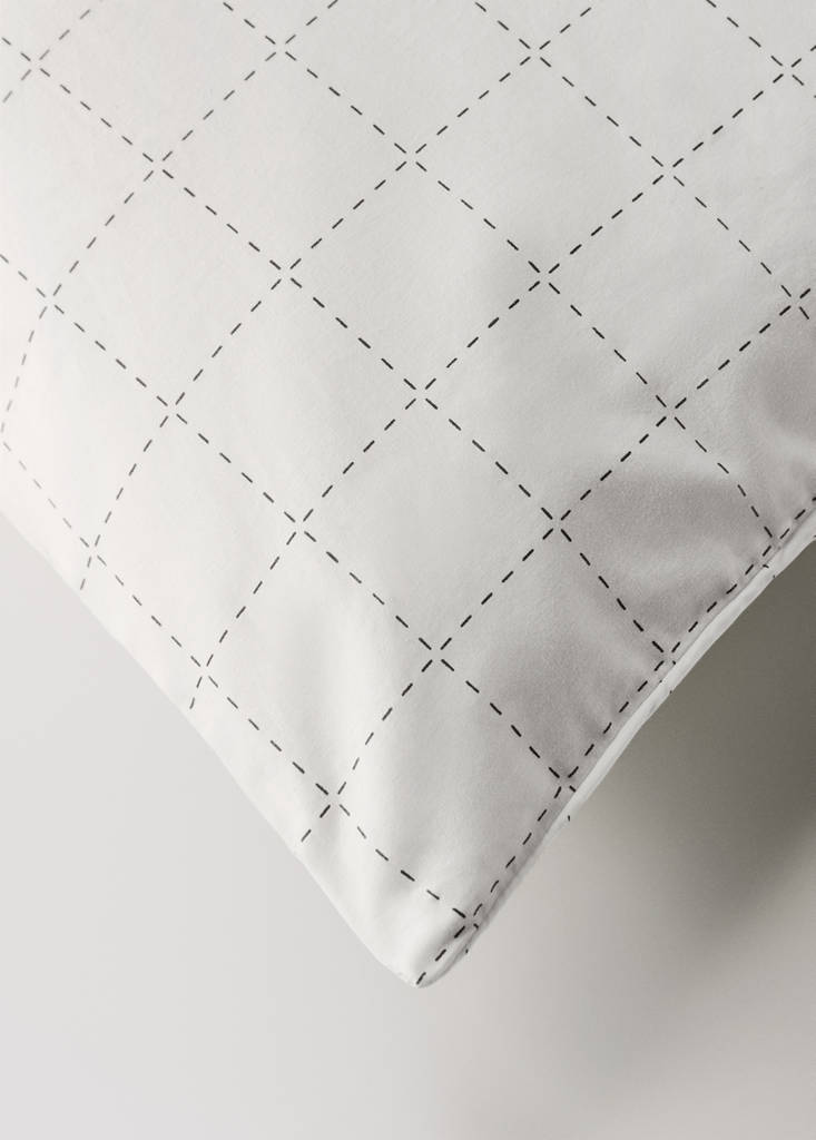 Percale cotton duvet cover with stitched check print for 180/200 cm bed — Off White