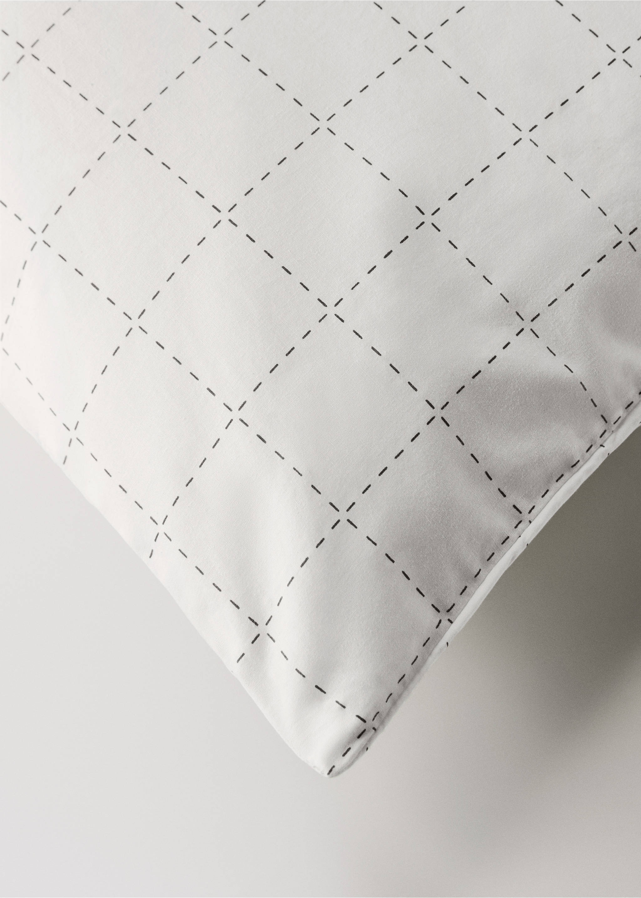 Housse de couette percale de coton à carreaux surpiqués lit 180/200 cm - Détail de l'article 3, Blanc cassé. Ref: 27003732-00.