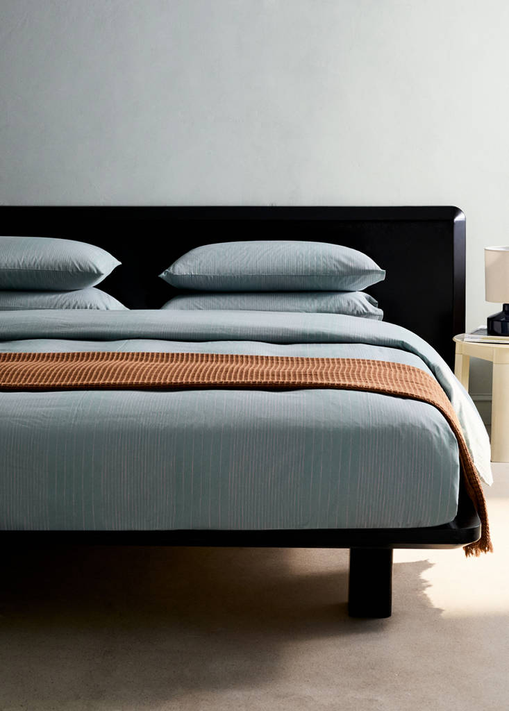 Percale cotton striped watercolour duvet cover Superking bed — Aqua Green