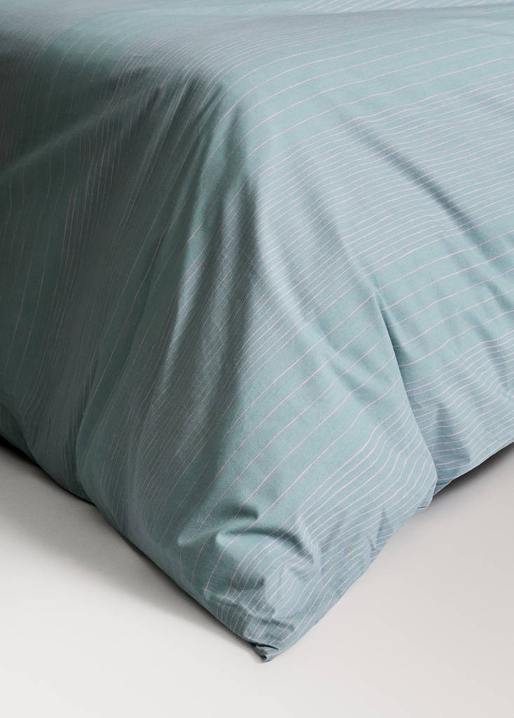 Percale cotton striped watercolour duvet cover Superking bed — Aqua Green