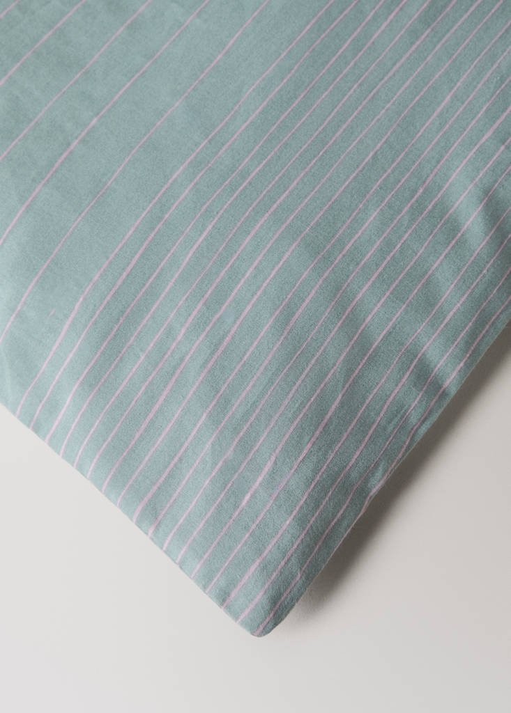Percale cotton striped watercolour duvet cover Superking bed — Aqua Green