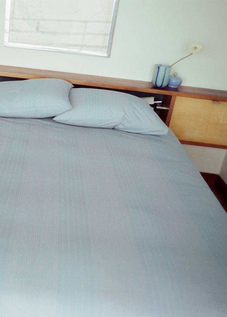 Percale cotton striped watercolour duvet cover Superking bed — Aqua Green