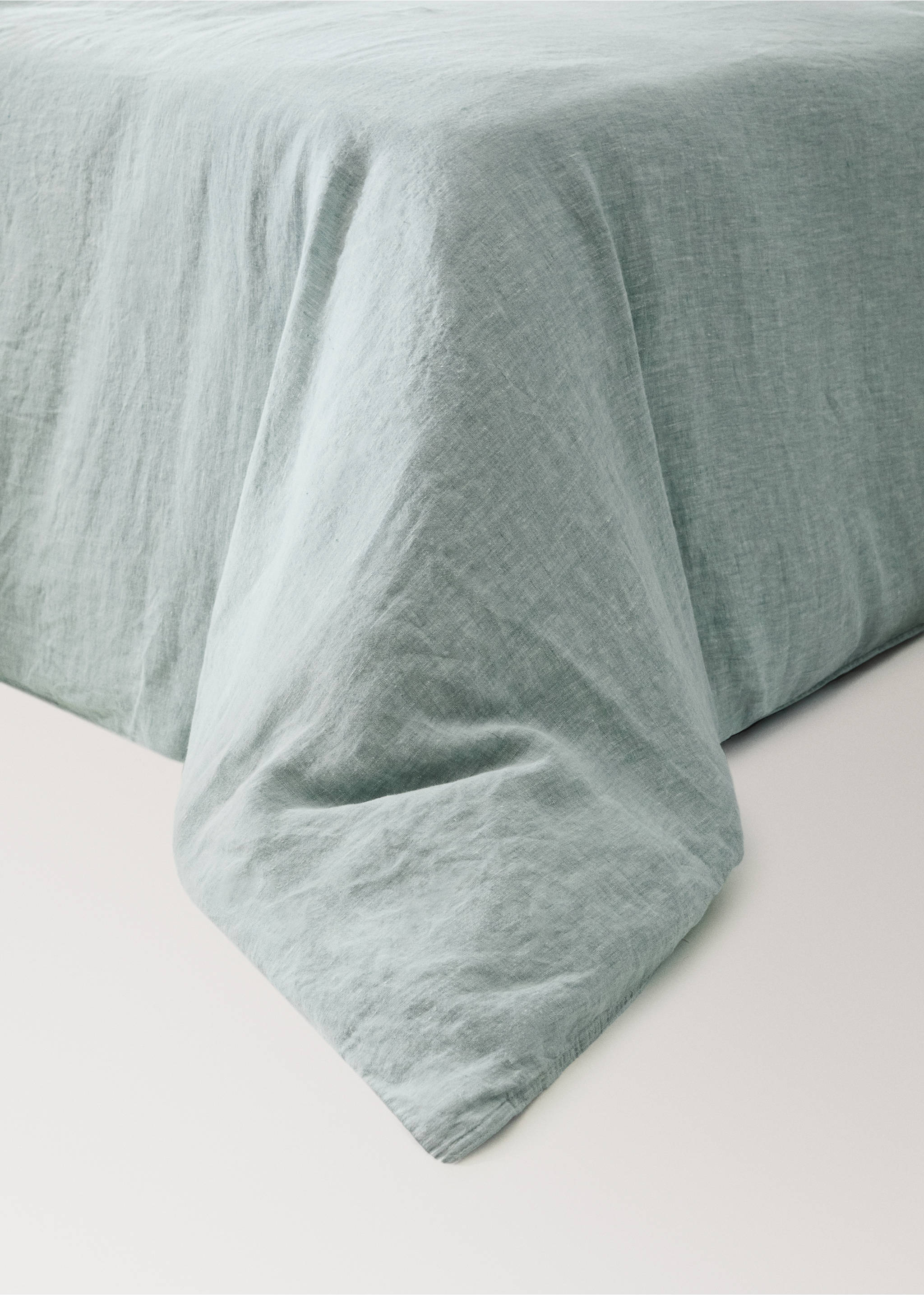 Melange 100% linen duvet cover for a 90 cm bed - Details of the article 8, Pastel Green. Ref: 27003745-00.