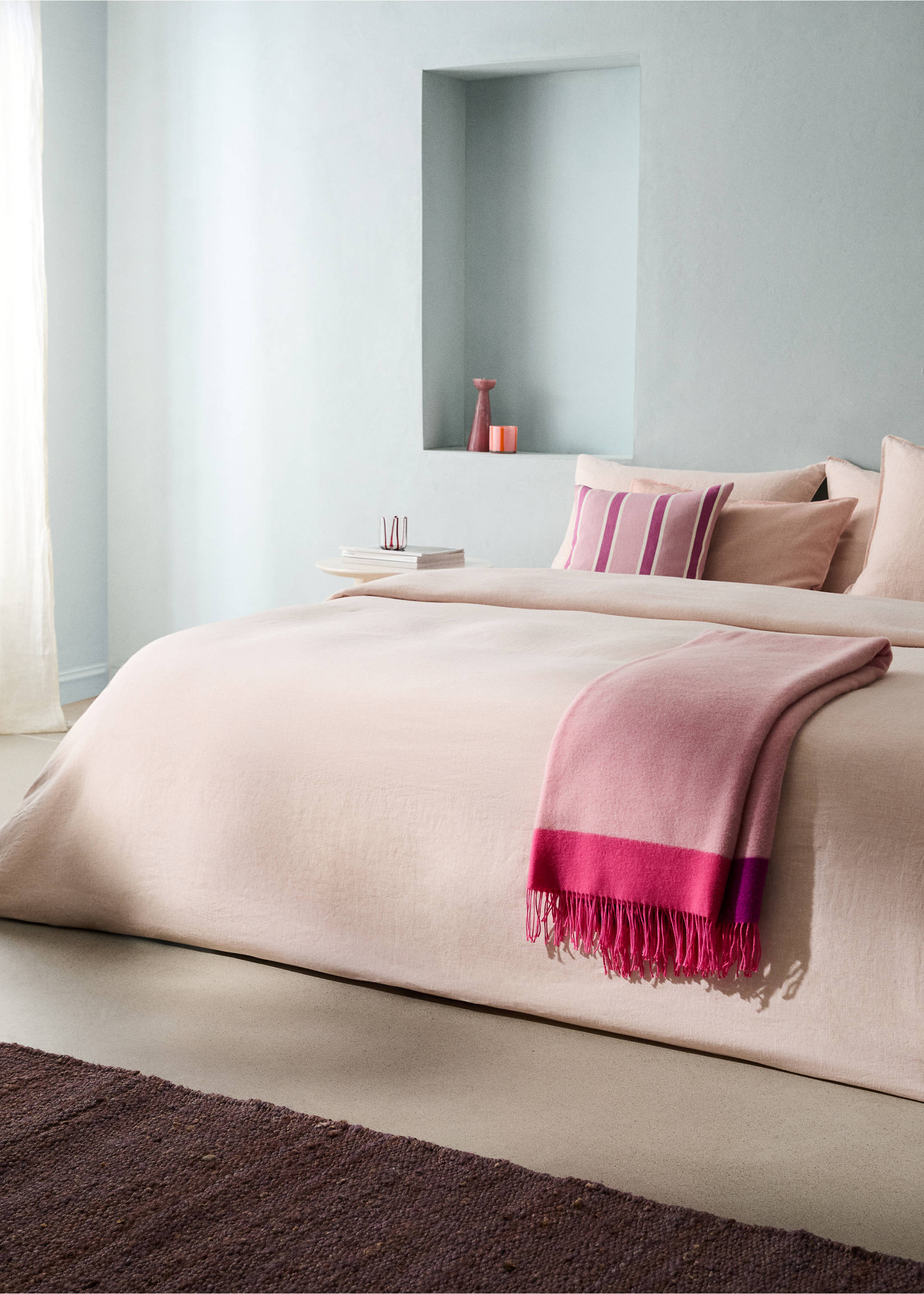 Melange 100% linen duvet cover for a 90 cm bed - General plane, Pale Pink. Ref: 27003745-00.