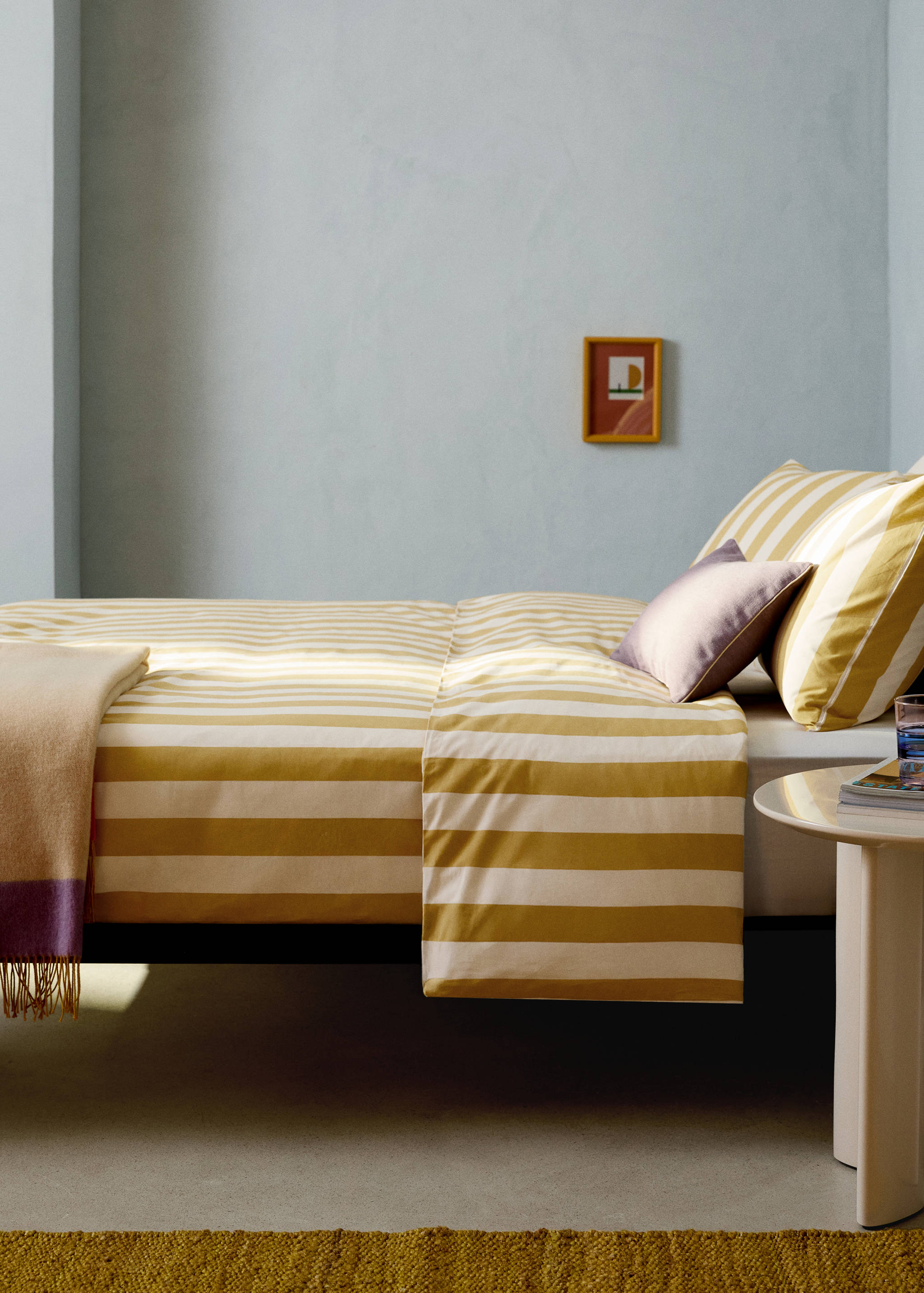 Percale cotton duvet cover 200 thread count wide stripe print Bed 90 cm - General plane