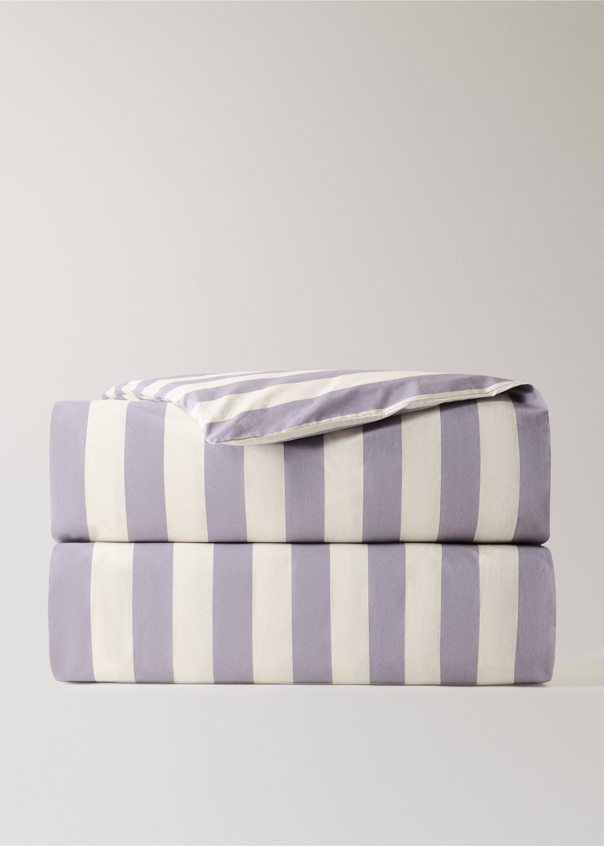Percale cotton duvet cover 200 thread count wide stripe print Bed 135/140 cm - Article without model, Lilac. Ref: 27003750-00.