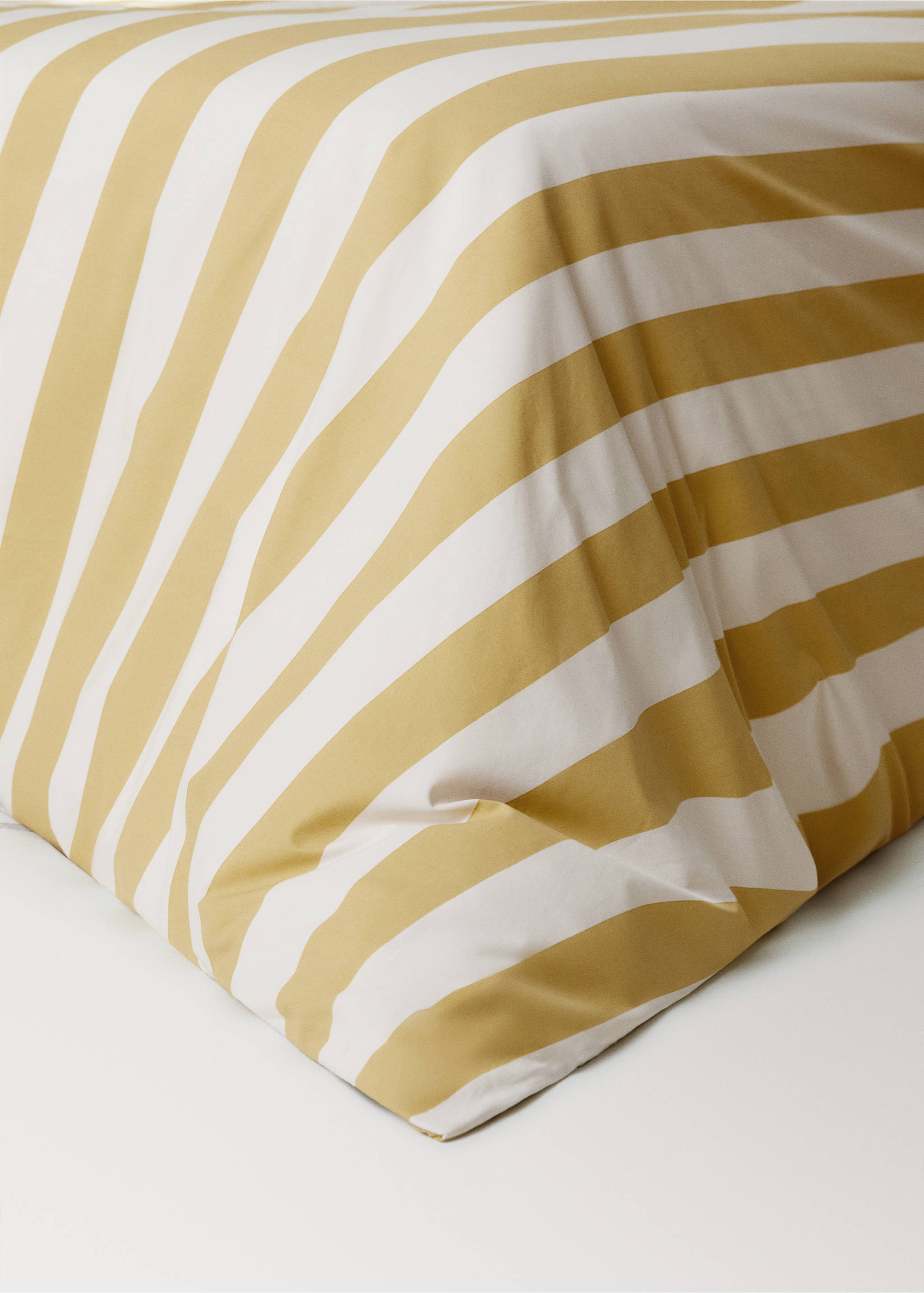 Percale cotton duvet cover 200 thread count wide stripe print Bed 150/160 cm - Details of the article 8, Mustard. Ref: 27003751-00.