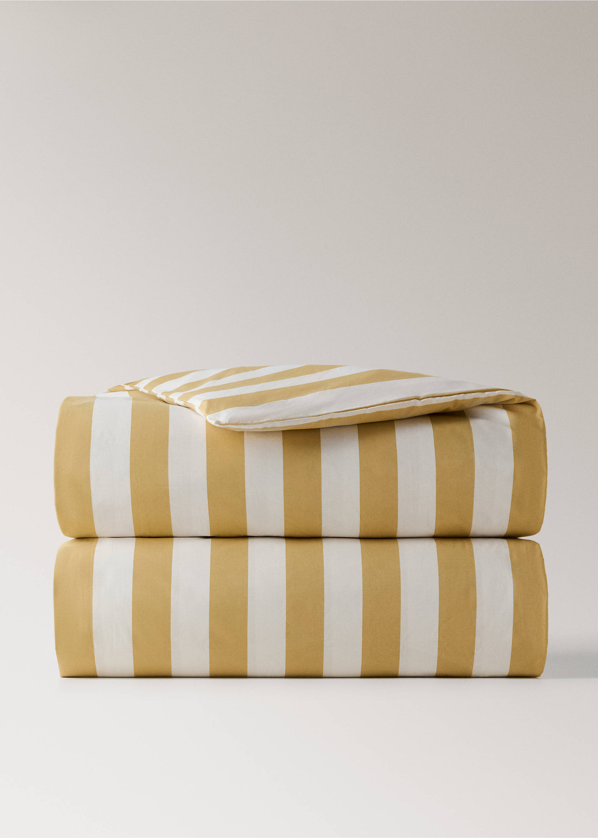 Percale cotton duvet cover 200 thread count wide stripe print Bed 150/160 cm - Article without model, Mustard. Ref: 27003751-00.