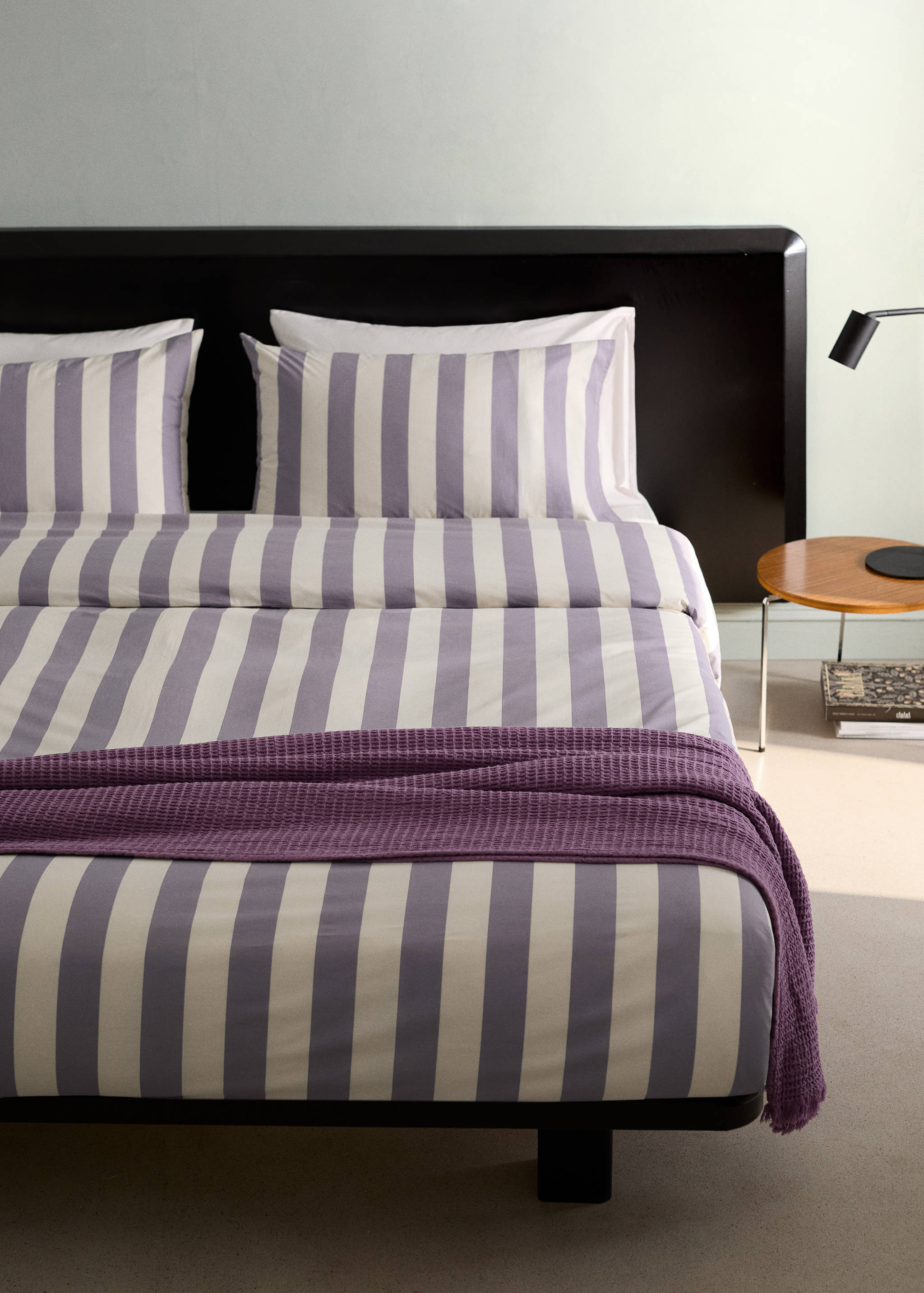 Percale cotton duvet cover 200 thread count wide stripe print Bed 150/160 cm - General plane