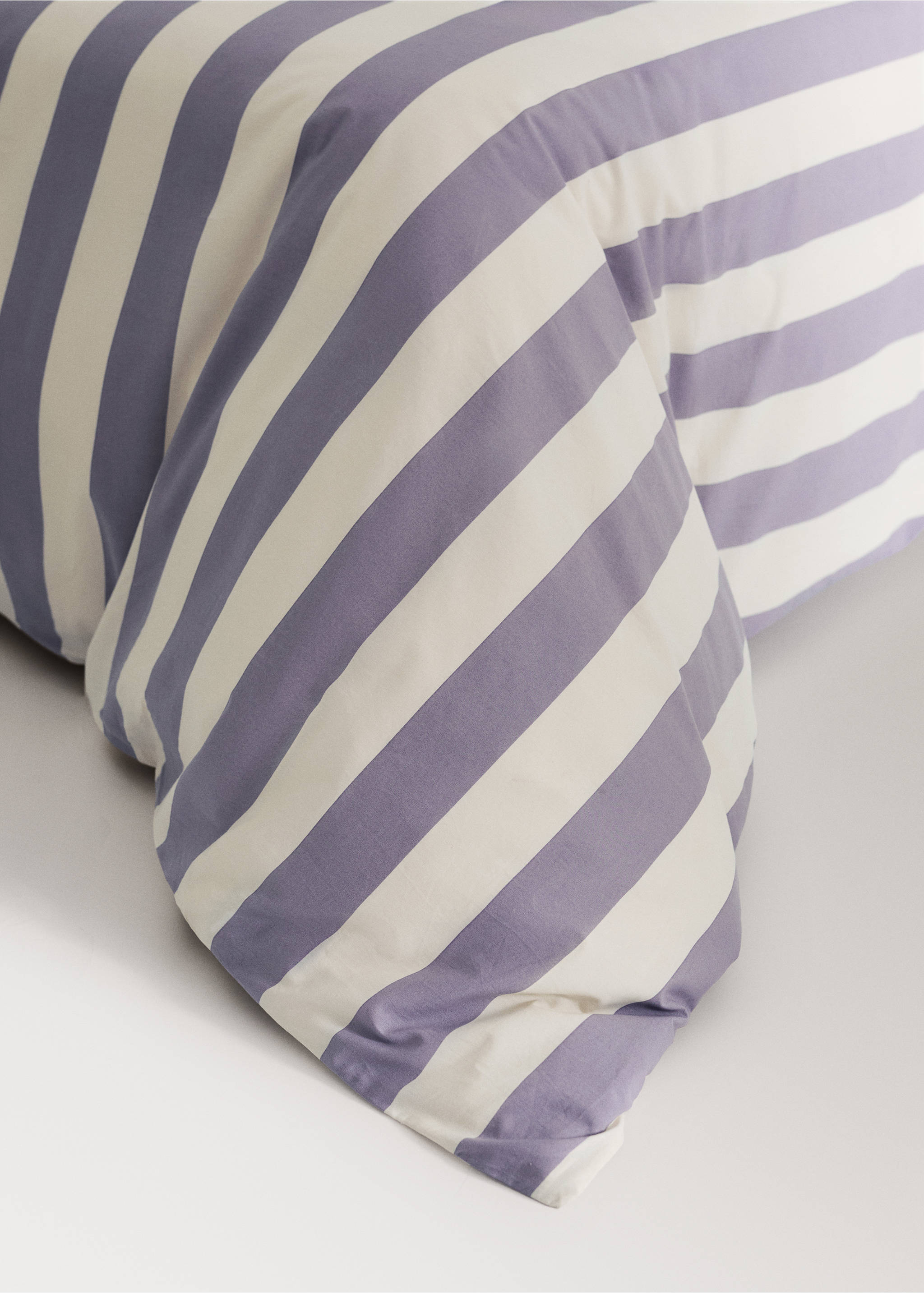 Percale cotton duvet cover 200 thread count wide stripe print Bed 180/200 cm - Details of the article 8, Lilac. Ref: 27003752-00.