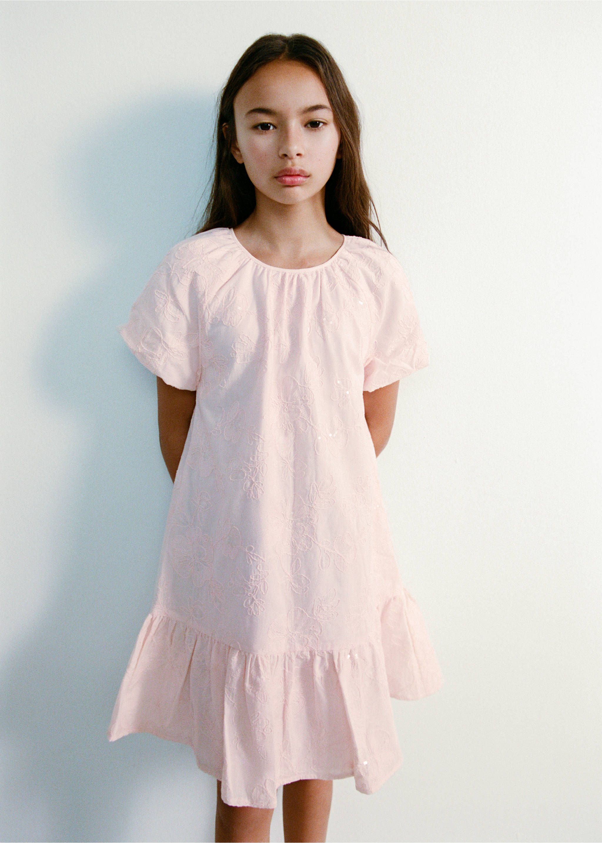 Frill cotton dress - Details of the article 5, Pink. Ref: 27004047-00.