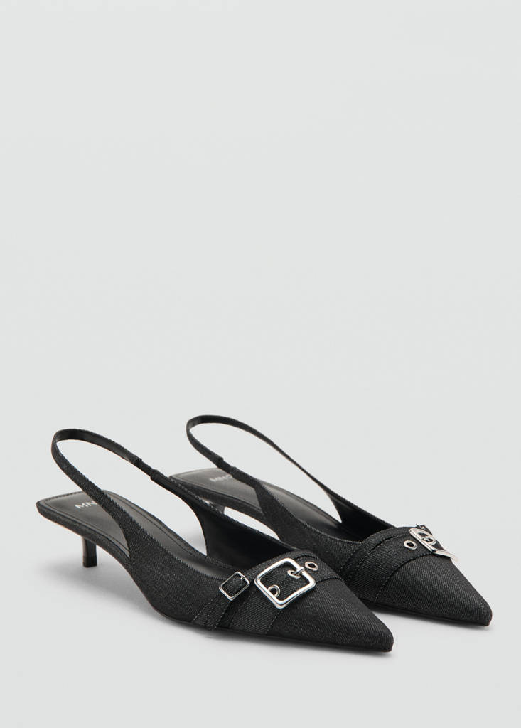 Slingback denim shoes with buckle — Navy