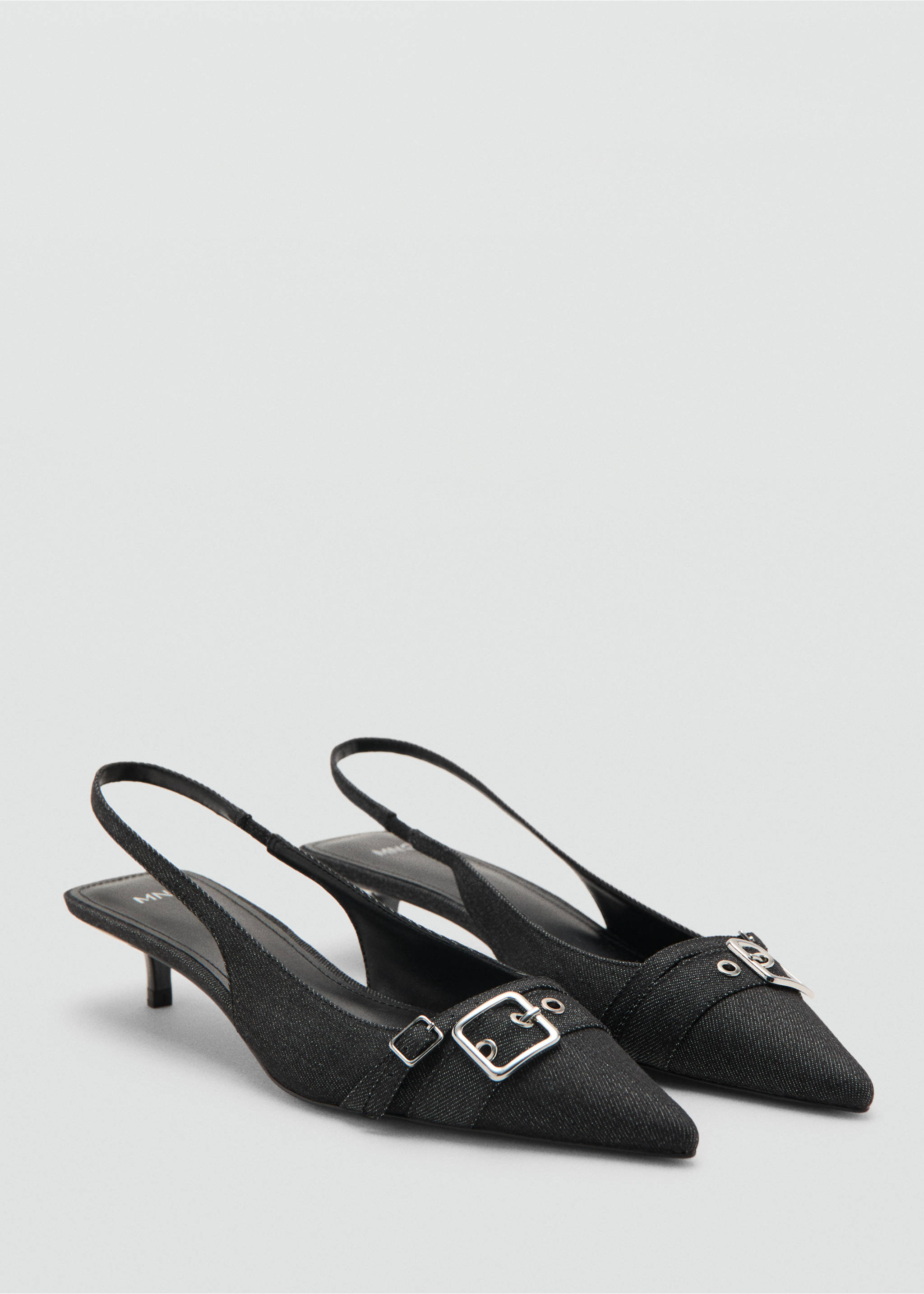 Pantofi decupați din denim cu cataramă - Plan mediu, Bleumarin. Ref: 27004051-00.