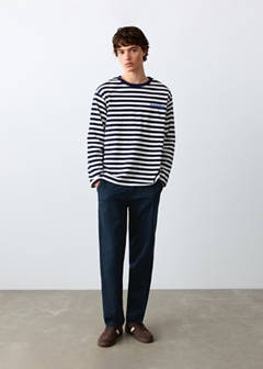 Straight cotton-linen trousers — Navy 2