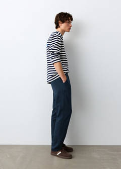 Straight cotton-linen trousers — Navy 1