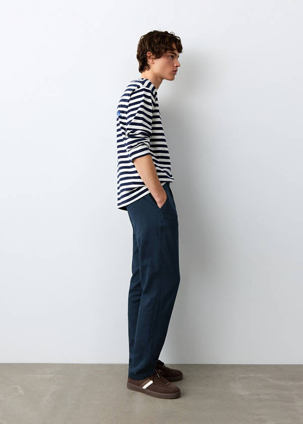 Straight cotton-linen trousers — Navy