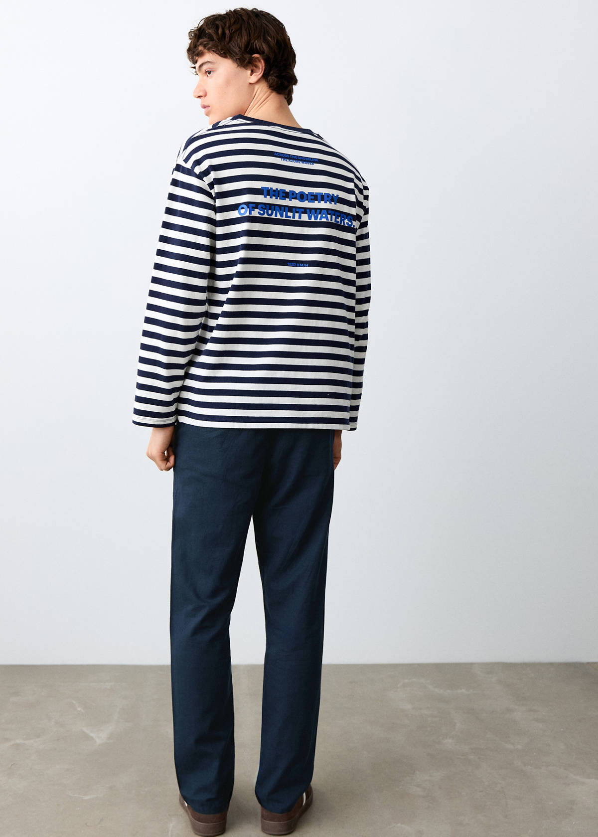 Straight cotton-linen trousers — Navy