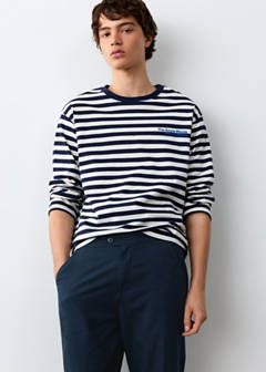 Straight cotton-linen trousers — Navy 3
