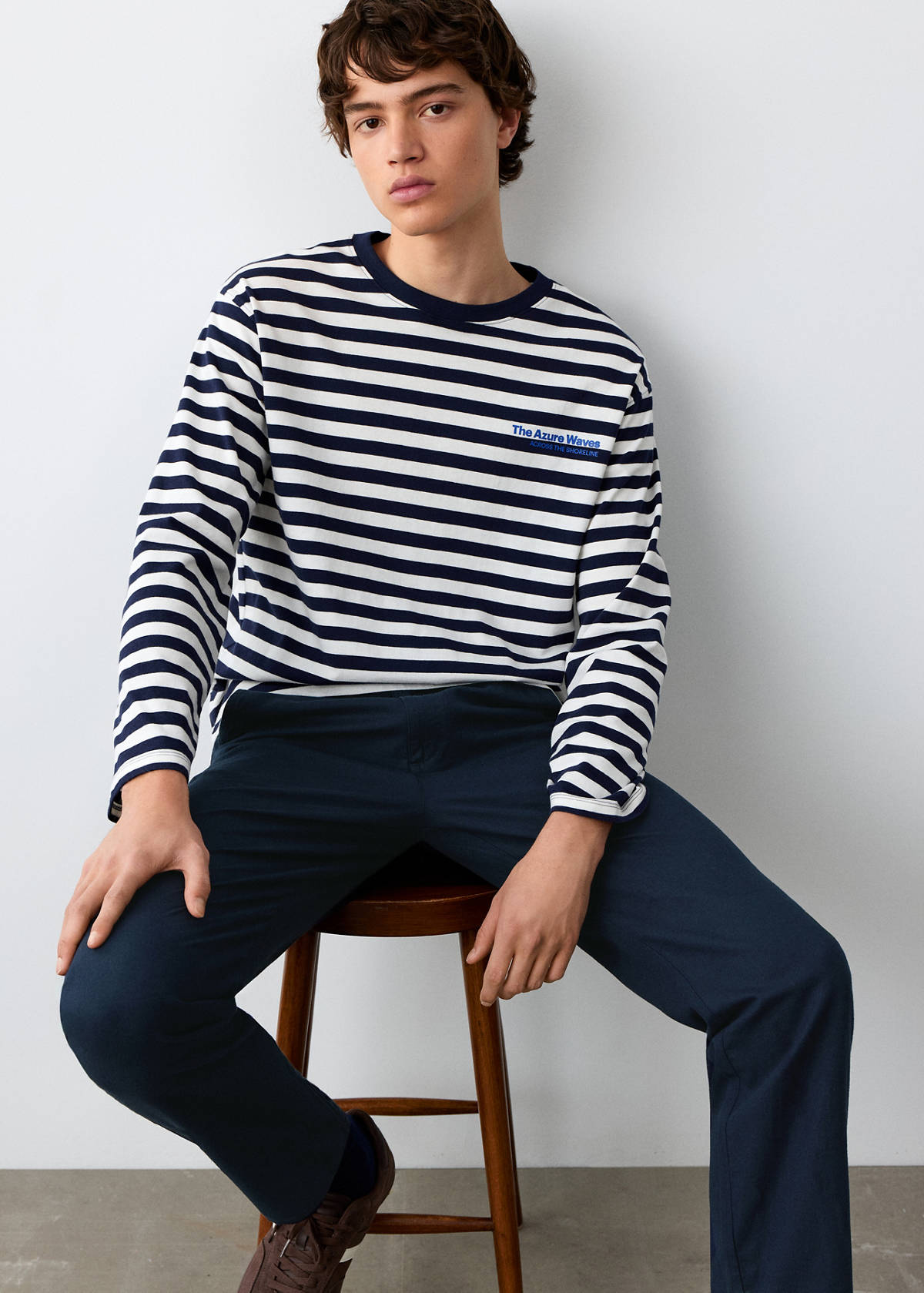 Straight cotton-linen trousers — Navy