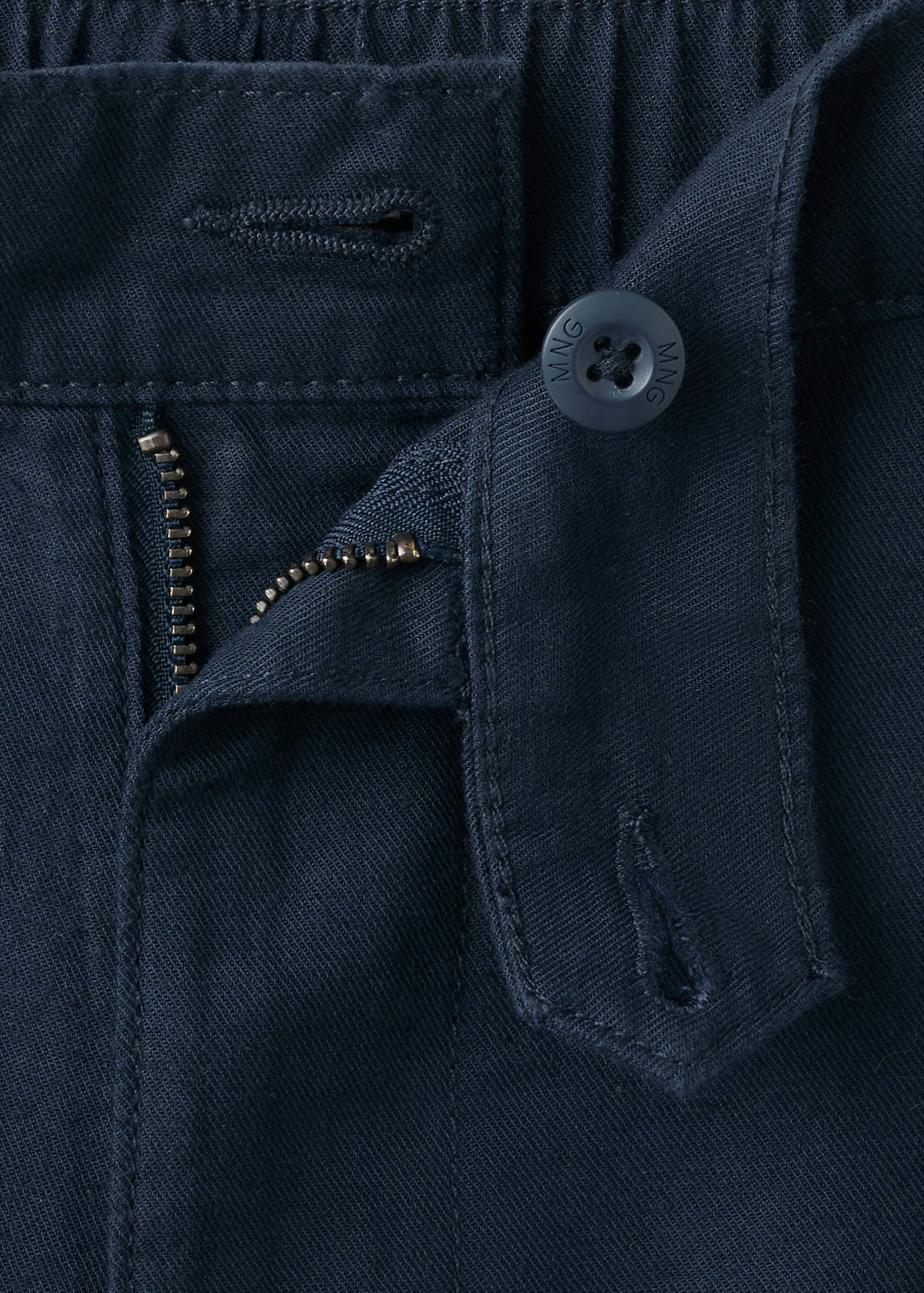 Straight cotton-linen trousers — Navy