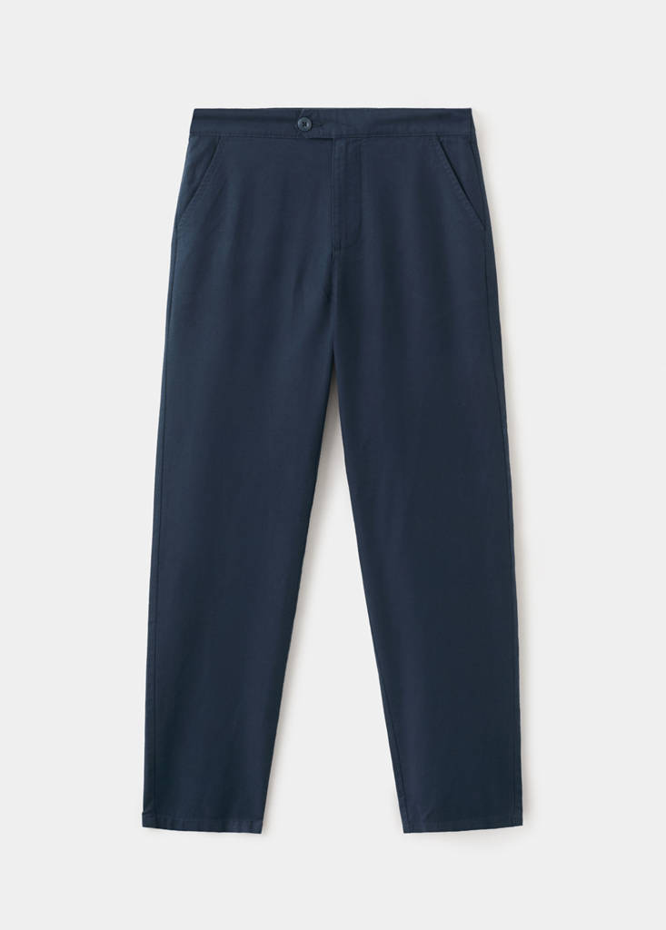 Straight cotton-linen trousers — Navy