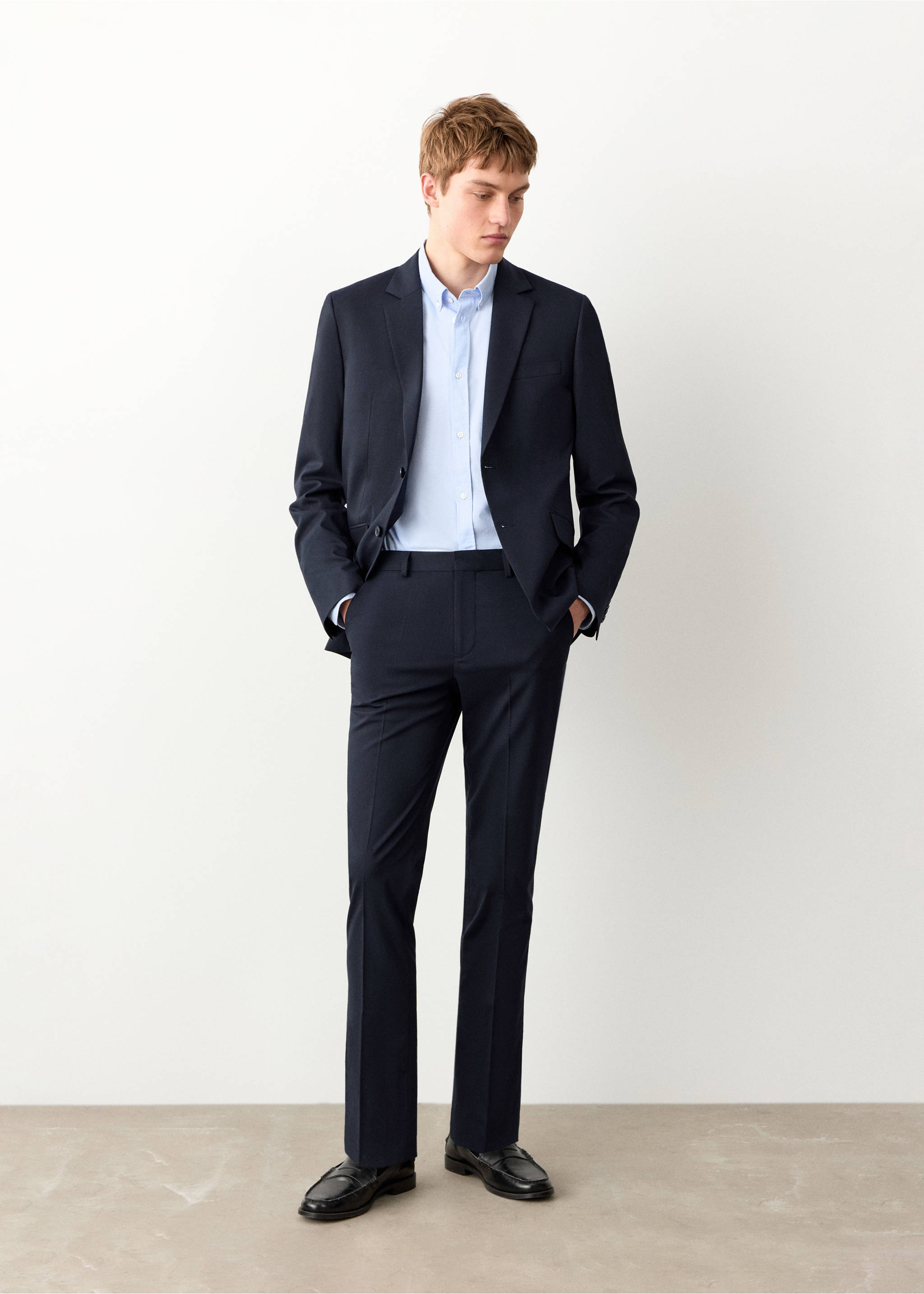 Pantalón recto traje - Plano general, Azul marino. Ref: 27004058-00.